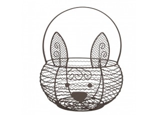 Hnědý drátěný dekorační košík králík Bunny - Ø 20*12 cm 