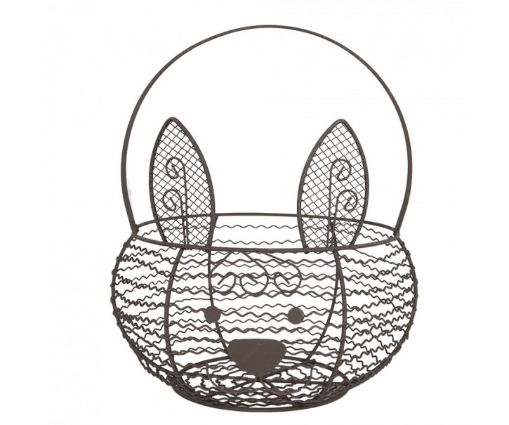 Hnědý drátěný dekorační košík králík Bunny - Ø 20*12 cm 