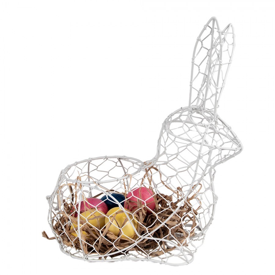 Bílý drátěný dekorační košík králík Bunny L - 28*15*30 cm Clayre & Eef Bílý drátěný dekorační košík králík Bunny L - 28*15*30 cm Clayre & Eef