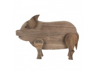 Hnědá antik dekorativní dřevěná figurka prasátko - 42*9*28 cm