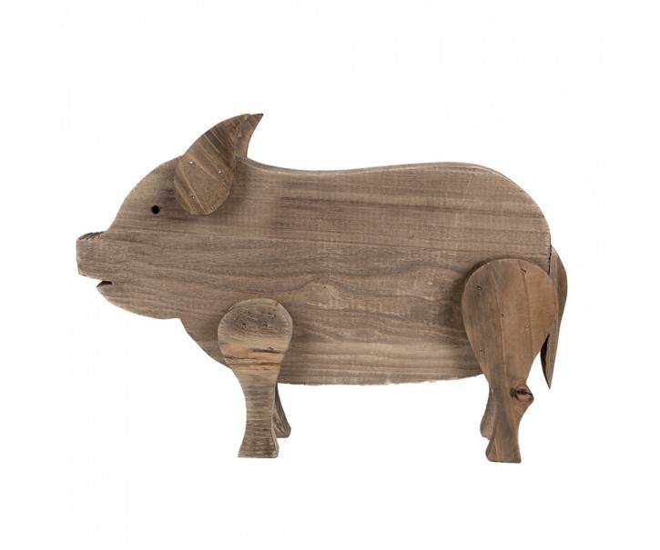 Hnědá antik dekorativní dřevěná figurka prasátko - 42*9*28 cm Clayre & Eef