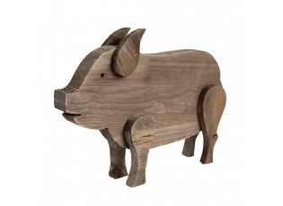 Hnědá antik dekorativní dřevěná figurka prasátko - 42*9*28 cm