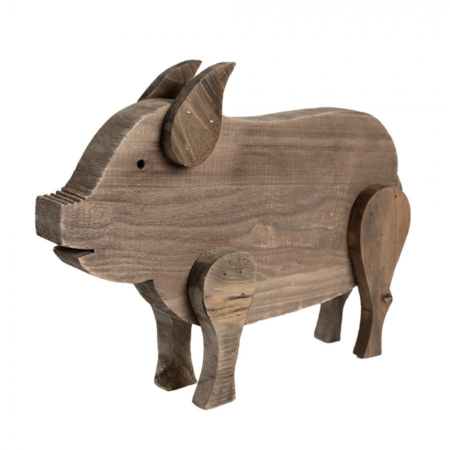 Hnědá antik dekorativní dřevěná figurka prasátko - 42*9*28 cm Clayre & Eef Hnědá antik dekorativní dřevěná figurka prasátko - 42*9*28 cm Clayre & Eef