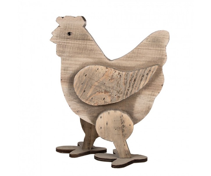 Hnědá antik dekorativní dřevěná figurka slepička - 23*12*28 cm Clayre & Eef