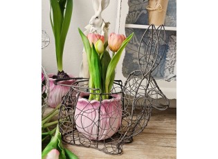 Hnědý dekorační drátěný košík ve tvaru králíka - 26*15*28 cm