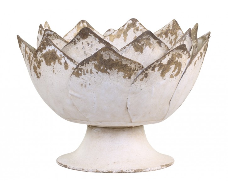 Béžová antik kovová dekorační mísa/ květináč na noze - Ø 29*19cm Chic Antique