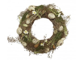 Velikonoční dekorativní věnec s vajíčky a sušenými květy - Ø 35*8 cm
