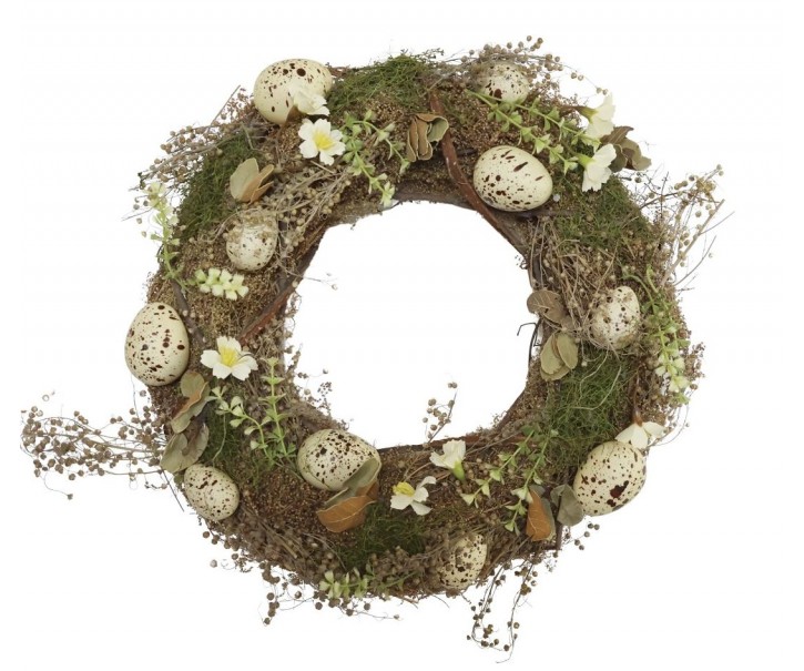 Velikonoční dekorativní věnec s vajíčky a sušenými květy - Ø 35*8 cm Chic Antique