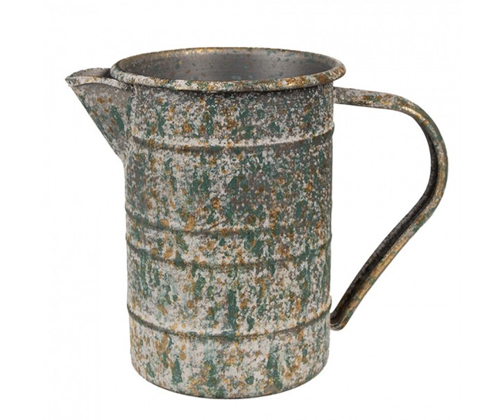 Šedý antik plechový dekorační džbánek se zlatou patinou - 19*10*15 cm Clayre & Eef