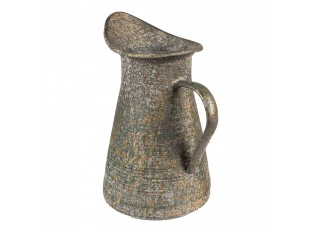 Šedý antik plechový dekorační džbánek se zlatou patinou - 21*15*25 cm