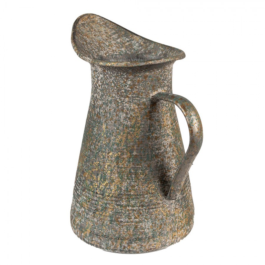 Šedý antik plechový dekorační džbánek se zlatou patinou - 21*15*25 cm Clayre & Eef Šedý antik plechový dekorační džbánek se zlatou patinou - 21*15*25 cm Clayre & Eef