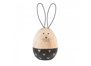 Černo-hnědá dřevěná dekorativní figurka vejce králík - Ø 6*14 cm 