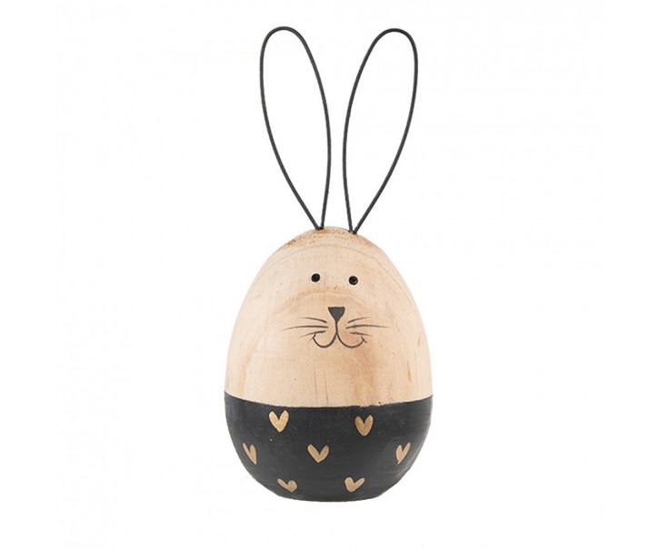 Černo-hnědá dřevěná dekorativní figurka vejce králík - Ø 6*14 cm Clayre & Eef