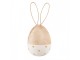 Bílo-hnědá dřevěná dekorativní figurka vejce králík - Ø 6*14 cm Clayre & Eef
