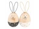 Bílo-hnědá dřevěná dekorativní figurka vejce králík - Ø 6*14 cm Clayre & Eef