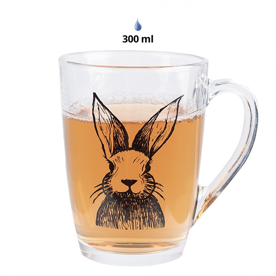 Skleněný hrnek na čaj s králíčkem Rabbit Cartoon - 11*8*11 cm / 300 ml Clayre & Eef Skleněný hrnek na čaj s králíčkem Rabbit Cartoon - 11*8*11 cm / 300 ml Clayre & Eef