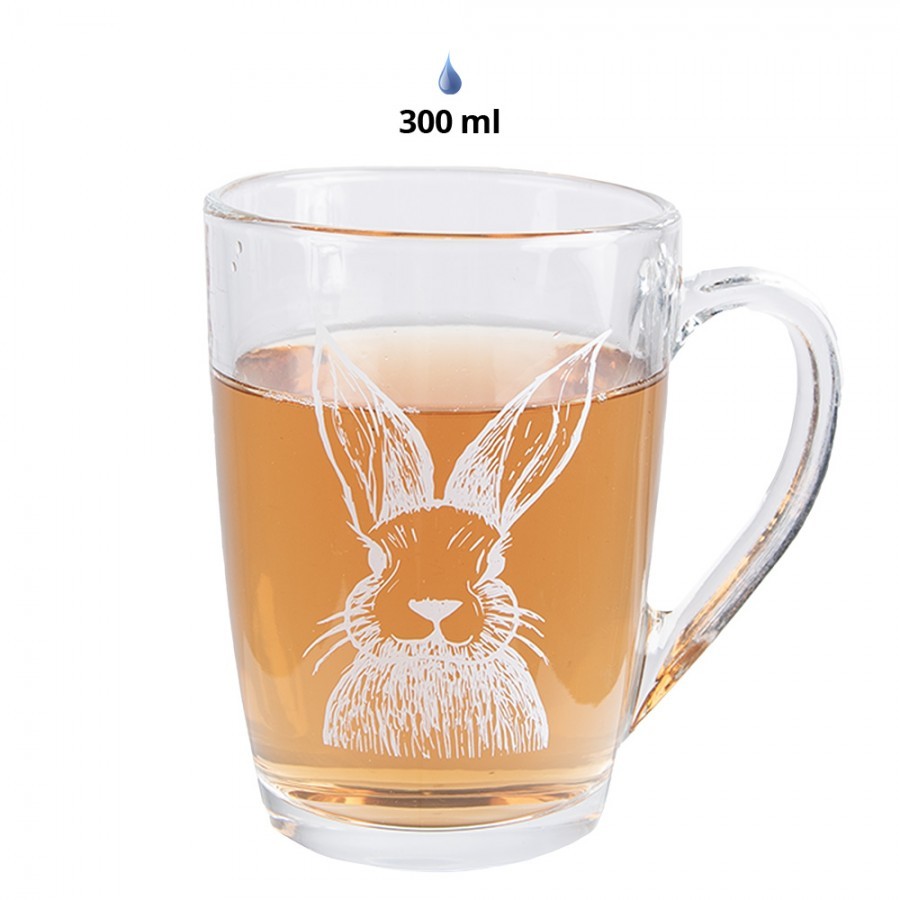 Skleněný hrnek na čaj s králíčkem Rabbit Cartoon - 11*8*11 cm / 300 ml Clayre & Eef Skleněný hrnek na čaj s králíčkem Rabbit Cartoon - 11*8*11 cm / 300 ml Clayre & Eef