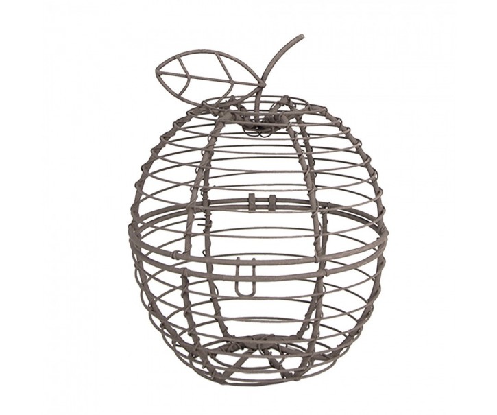 Hnědý drátěný dekorativní košík ve tvaru jablka - Ø 11*14 cm Clayre & Eef