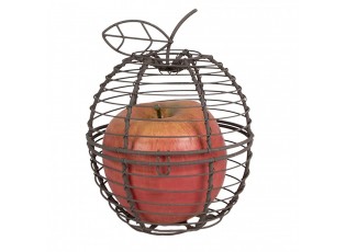 Hnědý drátěný dekorativní košík ve tvaru jablka - Ø 11*14 cm 