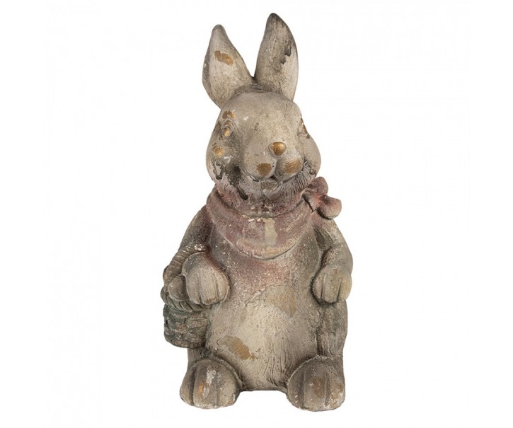 Šedohnědá dekorativní figurka králík s košíčkem - 22*19*41 cm Clayre & Eef
