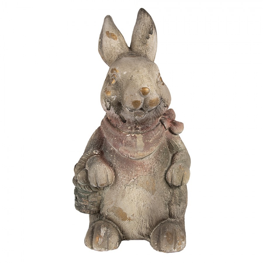 Šedohnědá dekorativní figurka králík s košíčkem - 22*19*41 cm