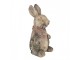 Šedohnědá dekorativní figurka králík s košíčkem - 22*19*41 cm Clayre & Eef