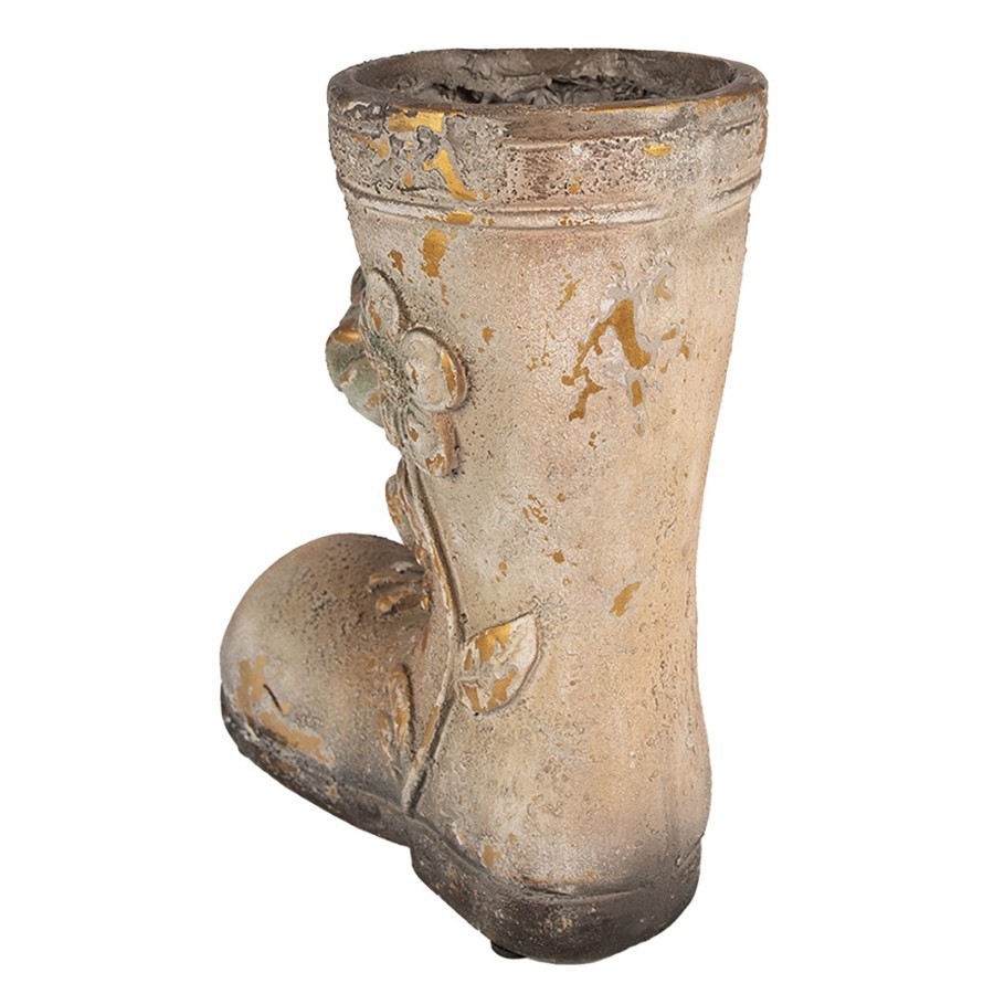 Dekorativní květináč vysoká bota s květinou a žabkou - 26*15*30 cm Clayre & Eef Dekorativní květináč vysoká bota s květinou a žabkou - 26*15*30 cm Clayre & Eef