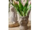 Šedý květináč v designu zaječí slečny s květinami - 13*13*21 cm Clayre & Eef