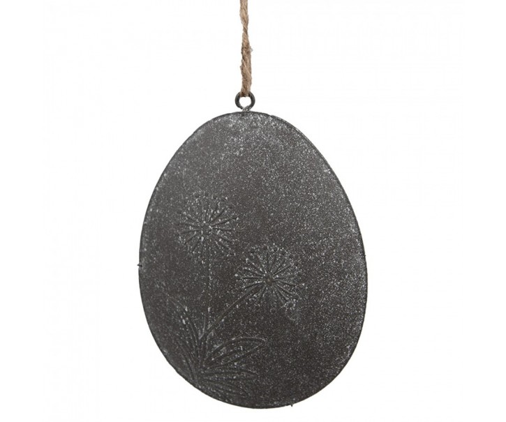 Šedé plechové závěsné vajíčko s kytičkou - 10*2*8 cm Clayre & Eef