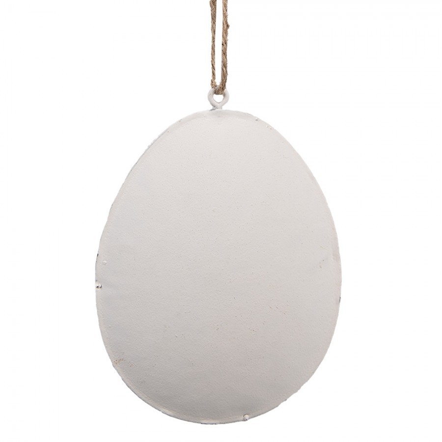 Bílé antik plechové závěsné vajíčko s kytičkama - 10*2*8 cm Clayre & Eef Bílé antik plechové závěsné vajíčko s kytičkama - 10*2*8 cm Clayre & Eef