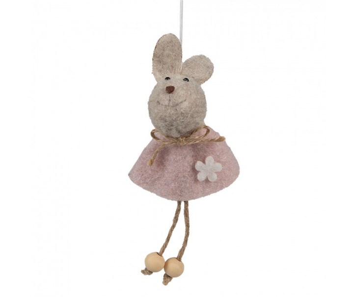 Růžový plstěný závěsný velikonoční králíček Magiccal - 6*3*13 cm Clayre & Eef
