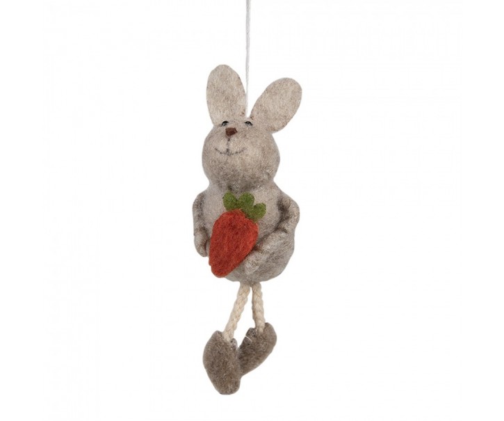 Šedý plstěný závěsný králíček s mrkvičkou Magiccal - 13cm Clayre & Eef