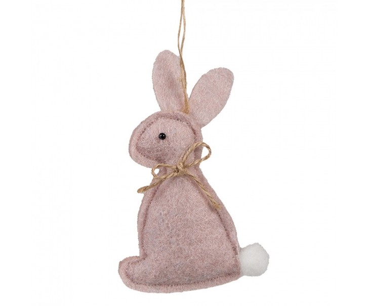 Růžový filcový závěsný králíček - 10 cm Clayre & Eef
