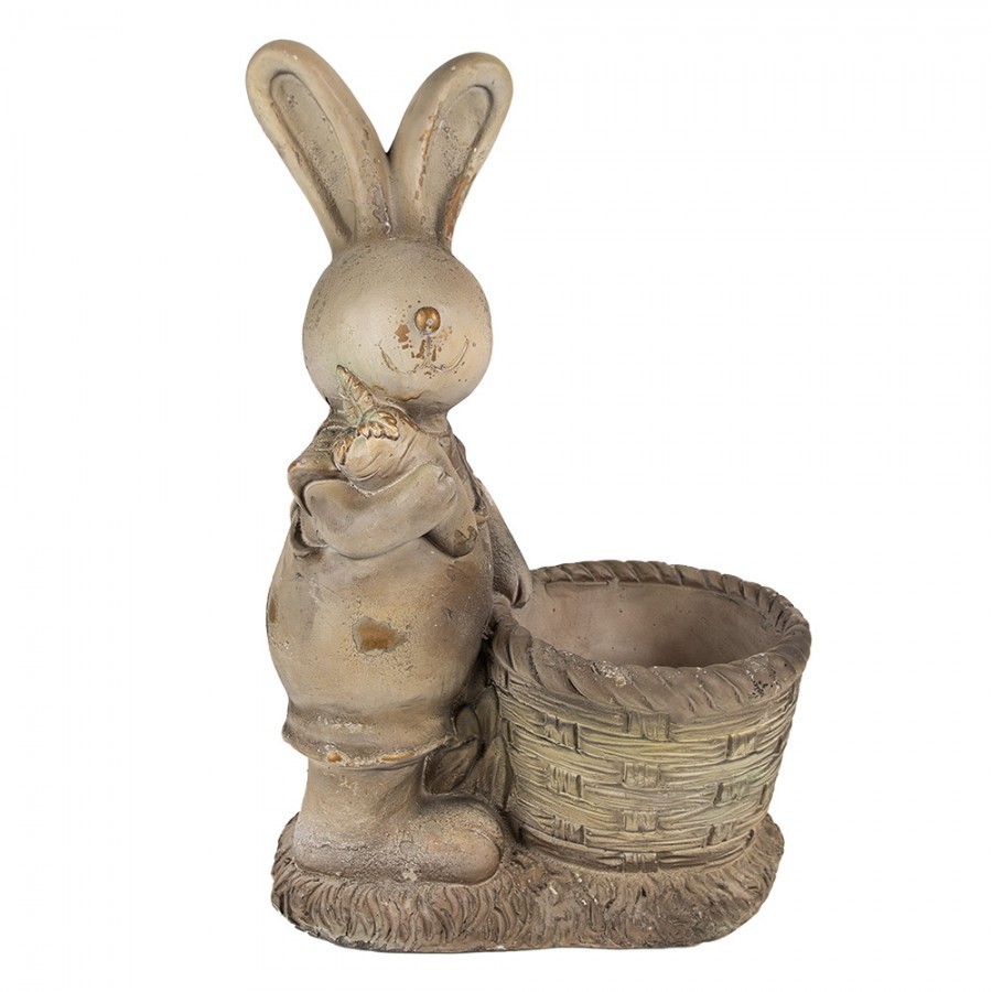 Béžová antik dekorace králík s květináčkem - 38*22*49 cm