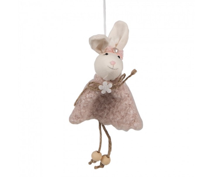 Závěsný velikonoční králíček s růžovými šaty Magiccal - 8*3*16 cm Clayre & Eef