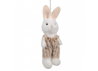 Bílý plyšový závěsný králíček v hnědých laclíkách Magiccal - 14 cm