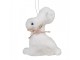 Bílý plyšový závěsný velikonoční králíček s kytičkou - 7*3*10 cm Clayre & Eef