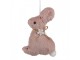 Růžový plyšový závěsný velikonoční králíček s kytičkou Magiccal - 7*3*10 cm Clayre & Eef