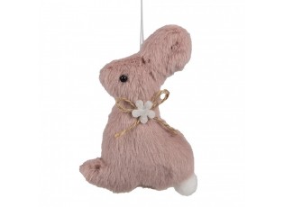 Růžový plyšový závěsný velikonoční králíček s kytičkou Magiccal - 7*3*10 cm