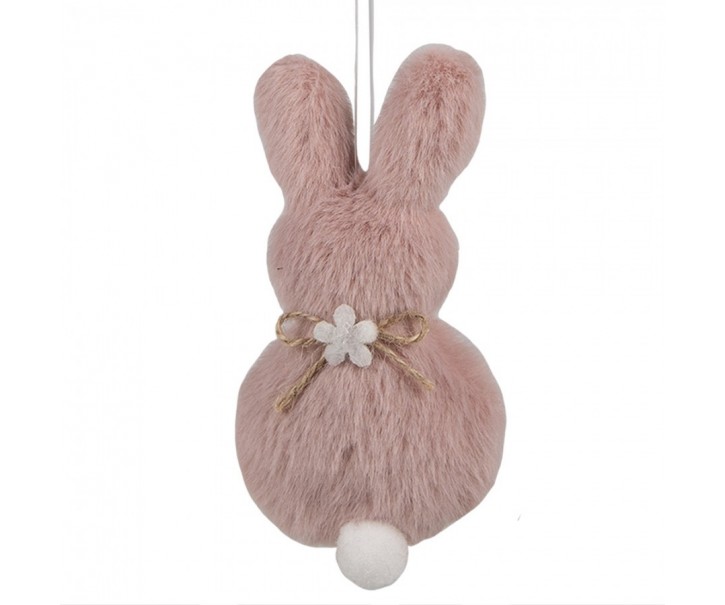 Růžový plyšový závěsný velikonoční králíček s kytičkou Magiccal - 6*2*11 cm Clayre & Eef