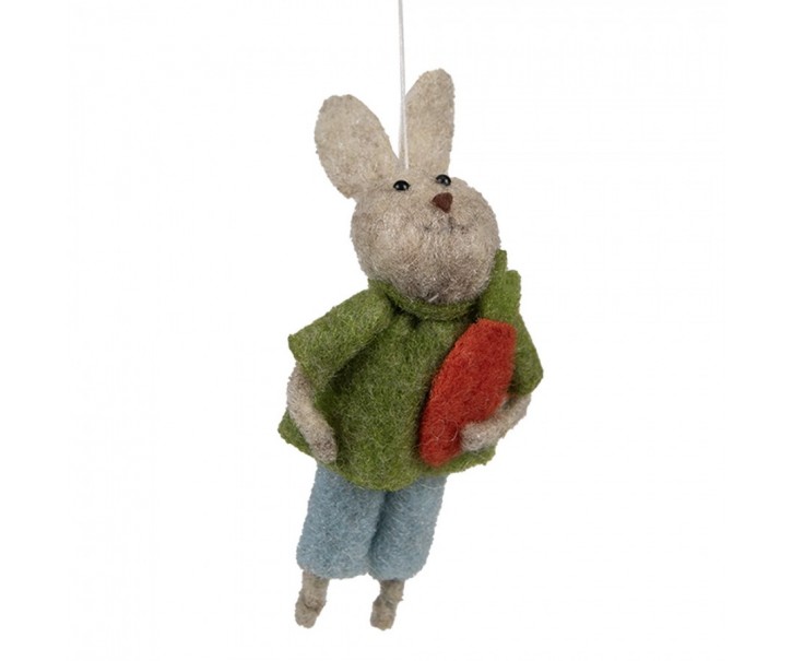 Šedý plstěný závěsný králíček s mrkvičkou Magiccal - 5*2*11 cm Clayre & Eef