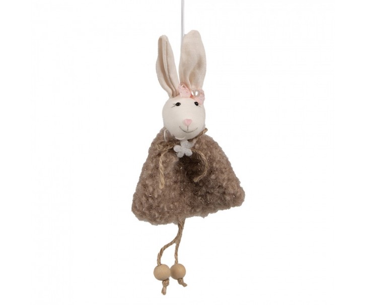 Závěsný velikonoční králíček s hnědými šaty Magiccal - 8*3*16 cm Clayre & Eef