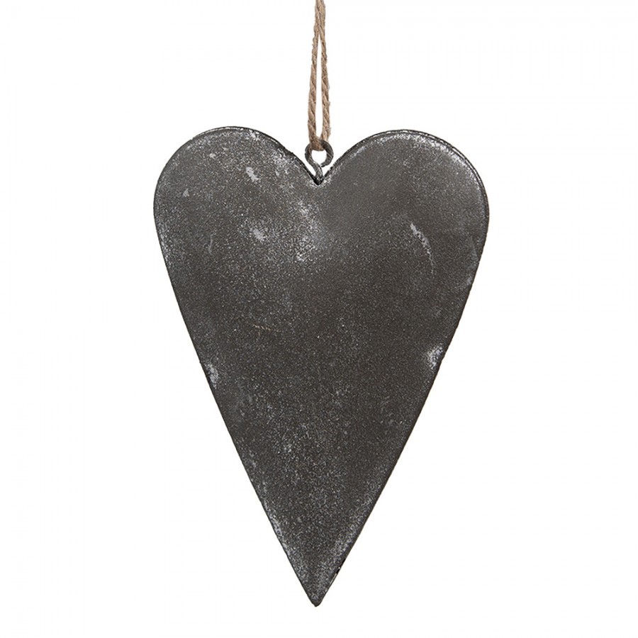 Šedé plechové ozdobné závěsné srdce s květinou - 11*2*8 cm Clayre & Eef Šedé plechové ozdobné závěsné srdce s květinou - 11*2*8 cm Clayre & Eef