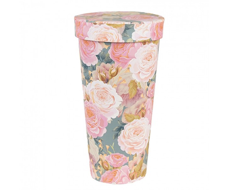 Papírový úložný box s květinami - Ø 9*18 cm Clayre & Eef