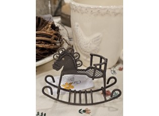 Hnědá dekorativní kovová figurka houpací koník - 9*3*6 cm