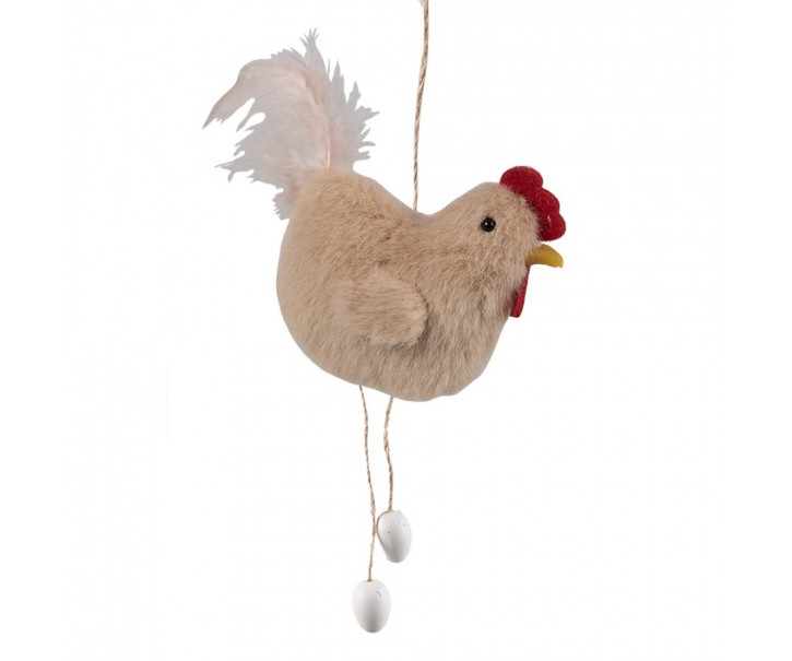 Hnědá plyšová závěsná velikonoční slepička s vajíčky Magiccal - 10*3*18 cm Clayre & Eef