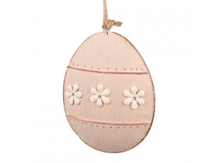 Růžové antik plechové závěsné vajíčko s květy - 10*2*8 cm