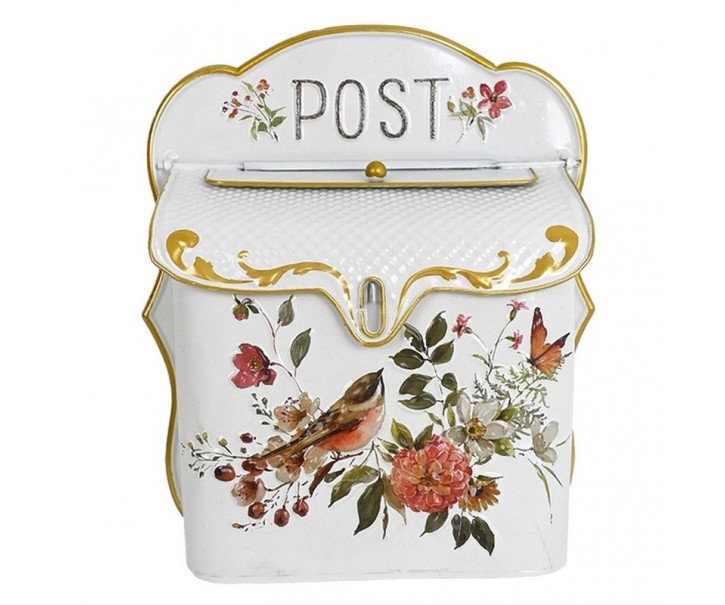 Bílá antik poštovní schránka s ptáčky Post - 27*12*31cm