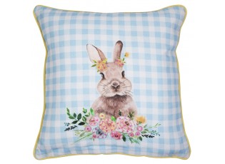 Modrý károvaný polštář s králíčkem Rabbio - 45*45*15cm