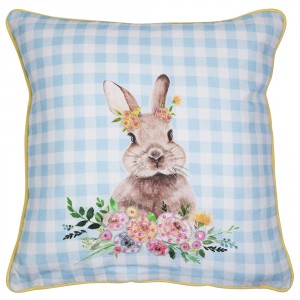 Modrý károvaný polštář s králíčkem Rabbio - 45*45*15cm